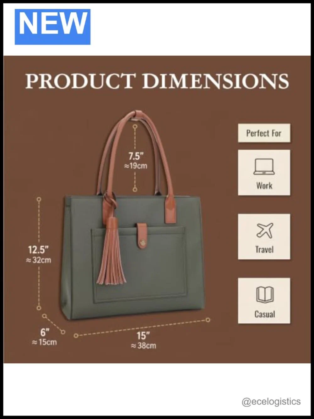 Bonded Leather Tote Bag Lockable Compartment Laptop Work Bag 14